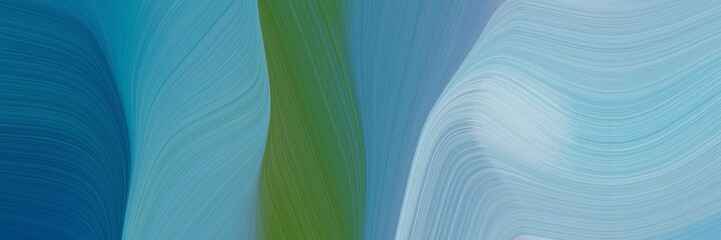 dynamic designed horizontal banner with steel blue, cadet blue and dark olive green colors. dynamic curved lines with fluid flowing waves and curves