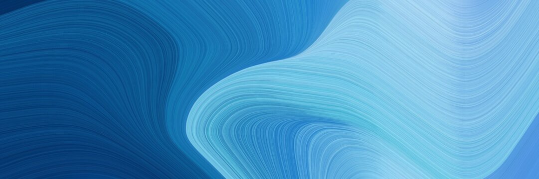 artistic designed horizontal header with steel blue, midnight blue and baby blue colors. dynamic curved lines with fluid flowing waves and curves