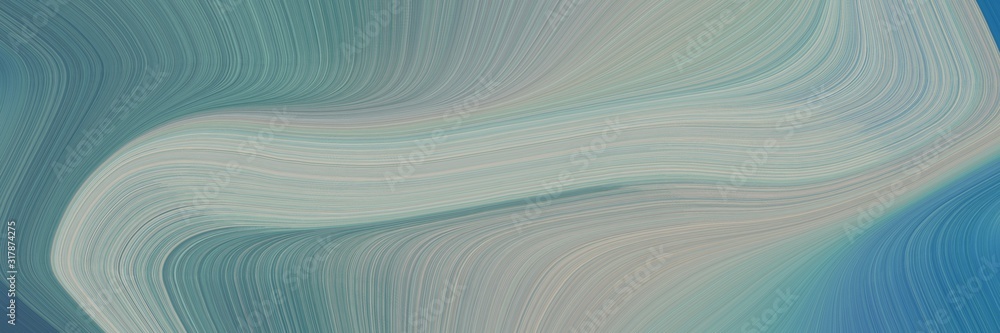 Poster moving horizontal header with light slate gray, dark gray and teal blue colors. dynamic curved lines with fluid flowing waves and curves