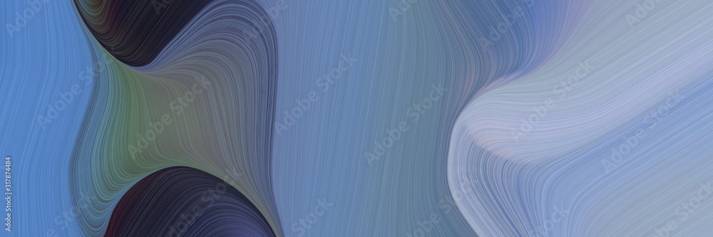 Poster colorful designed horizontal header with light slate gray, very dark blue and pastel blue colors. dynamic curved lines with fluid flowing waves and curves