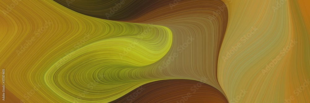 Poster decorative designed horizontal header with dark golden rod, chocolate and yellow green colors. dynamic curved lines with fluid flowing waves and curves