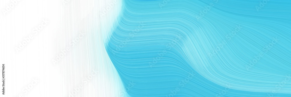Poster surreal designed horizontal header with medium turquoise, alice blue and baby blue colors. dynamic curved lines with fluid flowing waves and curves