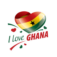 National flag of the Ghana in the shape of a heart and the inscription I love Ghana. Vector illustration