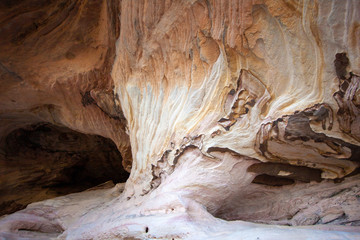 Structures inside the caves with beautiful natural patterns on the walls. Sandstone Caves, Pilliga National Park, NSW, Australia.