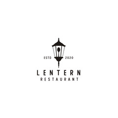 Old Lantern with spoon for restaurant vintage logo design.