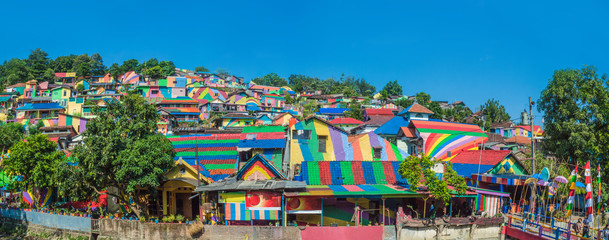 Panoramic shot of Kalisari Rainbow Village in Semarang, Central Java, Indonesia.
