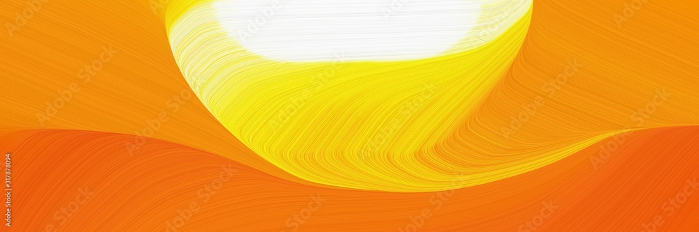 Poster decorative designed horizontal banner with dark orange, beige and gold colors. dynamic curved lines with fluid flowing waves and curves