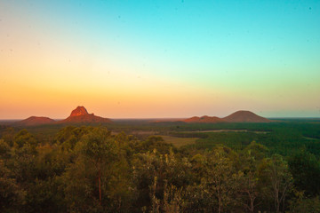 Scenic view from the Glass House mountine at the time of sunset, Queensland, Australia.