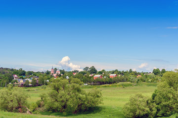 Russian rural landscape with village