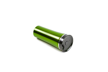 green burgundy thermos on a white background isolated