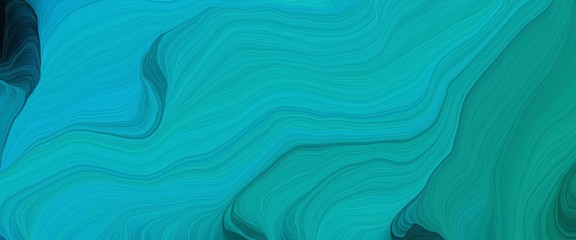 decorative banner with light sea green, very dark blue and teal green colors. very dynamic curved lines with fluid flowing waves and curves