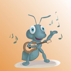 Vector illustration Ant Singing With Guitar Cute Cartoon