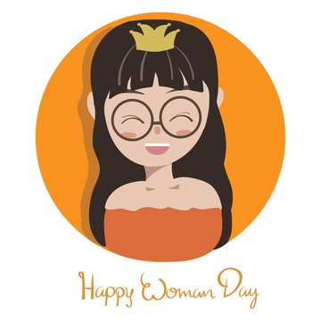 Vector illustration nerdy woman With Crown Happy Woman Day Theme Cute Cartoon
