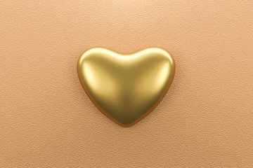Happy Valentines background with golden hearts frame on gold wallpaper. Blank romantic template. 3D rendering.