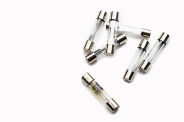 Naklejka premium burned-out fuses (Short Circuit) and new fuses for Car ,motorcycle on white background