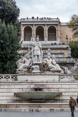 Fototapeta na wymiar View of fountain of Rome's Goddess and Terrace de Pincio (Terrazza del Pincio) near People Square (Piazza del Popolo) in Rome, Italy.