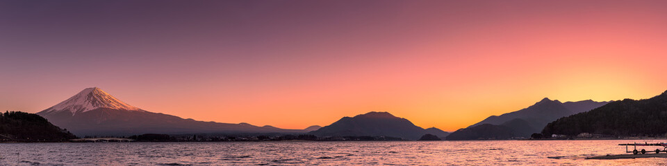 Last light on Mount Fuji and Lake Kawaguchi