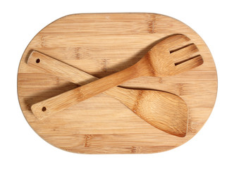 Wooden cutting board with spatula. Isolated with clipping path.