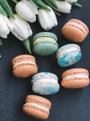 spring macaroons with tulips for bakery shops