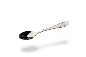 vintage silver spoon isolated or Empty Stainless steel  kitchen spoon on white background.clipping path included.