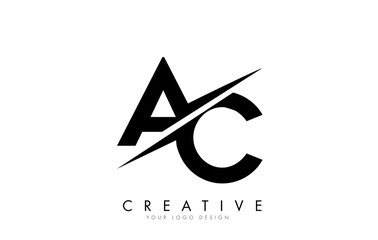 AC A C Letter Logo Design with a Creative Cut. - obrazy, fototapety, plakaty