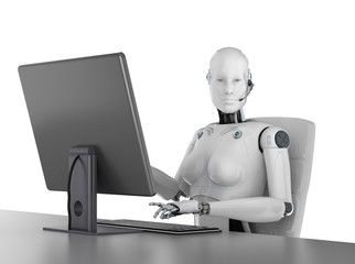 Female cyborg with computer