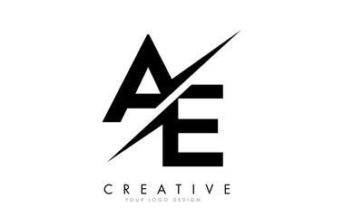 AE A E Letter Logo Design with a Creative Cut.