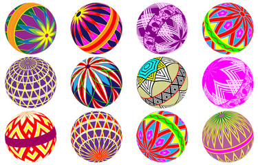 １２個の和風手まり（模様いろいろ）