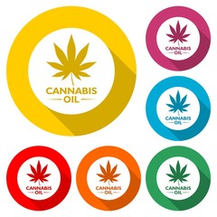 Medical marijuana or cannabis leaf oil icon isolated with long shadow