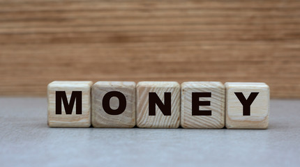 concept word money on cubes on a wooden background