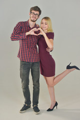 Couple holding red heart sweet love on white background,Happy Valentine's day