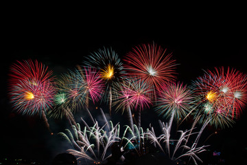 Colorful of fireworks in holiday festival from Pattaya Chonburi Thailand