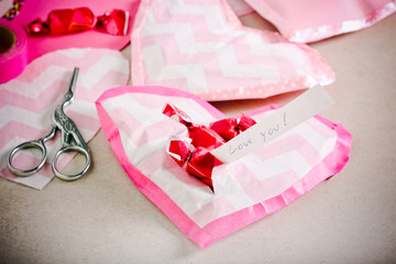  handmade paper hearts filled with candies