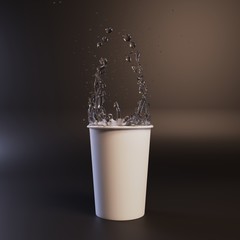 A paper cup of water. Empty space for inscriptions. Template for advertising drinks. 3D rendering.