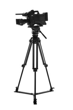 Modern Professional Video Camera Isolated On White