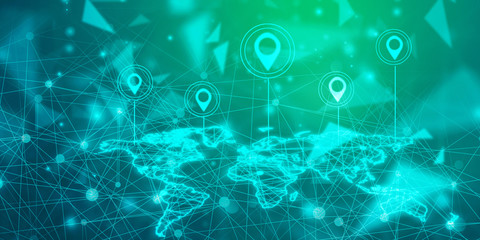 2d rendering Red map pointer with world map