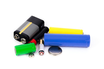 batteries and accumulators color on white background, isolated