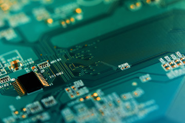 Electronic circuit board close up.