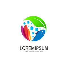 fish logo with leaves, food logo with fish menu, restaurant icon