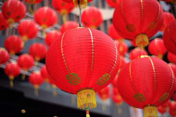 Fototapeta na wymiar Close up Chinese red lantern decoration for Chinese new year Festival celebration .