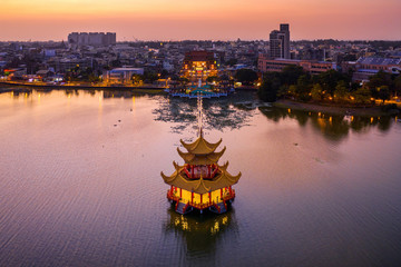 Fototapeta premium Wuliting pavilion at twilight. Kaohsiung's famous tourist attractions in Taiwan.
