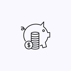 Icon of piggy bank with collected coins