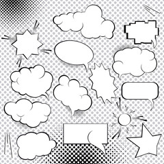 Comic Design Elements. Speech bubbles collection. Cartoon blank think clouds set illustration