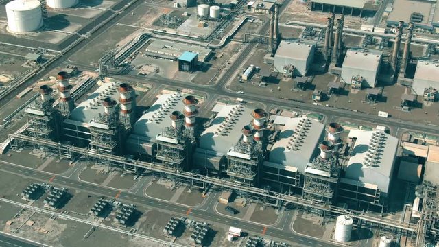 Aerial shot of a modern power station in Dubai, UAE