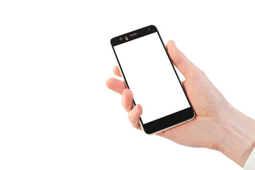 スマホを持つ男性の手（書き込み可能）