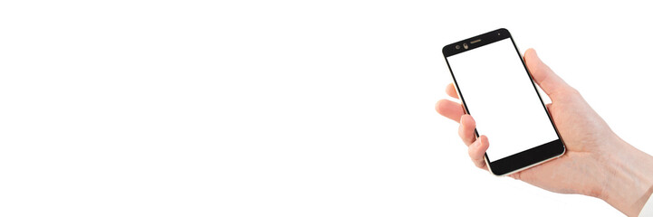 スマホを持つ男性の手（書き込み可能）