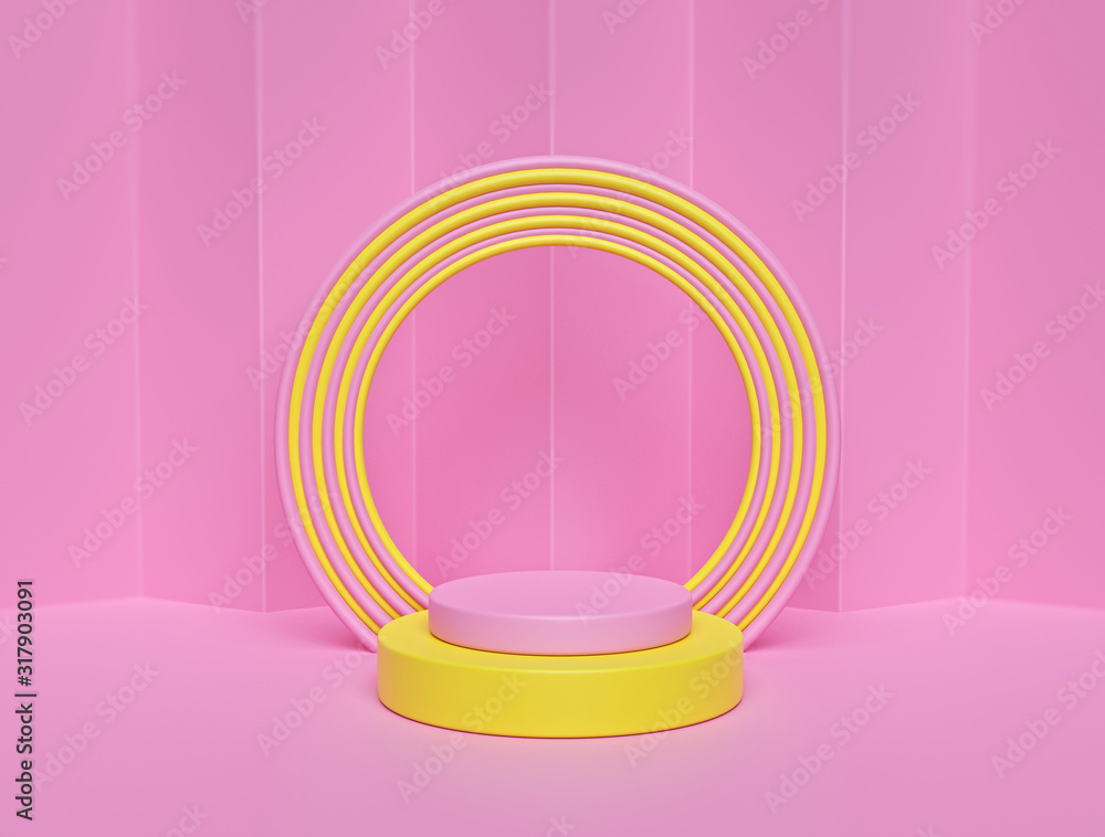 Poster pink and yellow abstract geometric shapes background. modern minimal mock up for podium display or s
