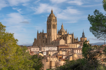 Fototapeta na wymiar View of the old town of Segovia and the Cathedral of Santa Maria de Segovia. Spain, December of 2019.