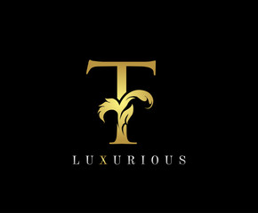 Golden T Luxury Logo Icon, Classic T Letter Logo Design.