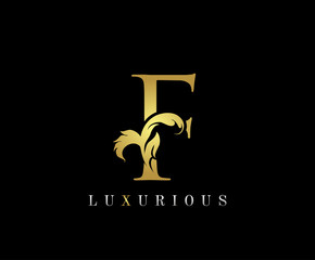 Golden F Luxury Logo Icon, Classic F Letter Logo Design.